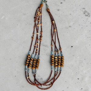 Handcrafted Wooden Mix Bead Multi-Strand Necklace